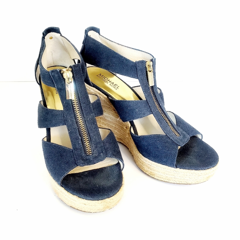 Michael Kors Denim Zipper-Up 4" Platform Wedge Shoe, Excellent Condition - Picture 8 of 10